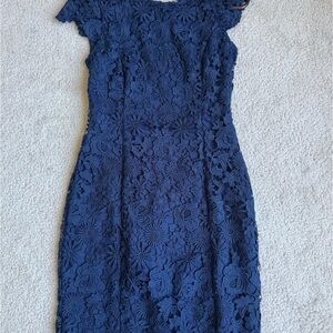 Lulus Romance Language Navy Blue Backless Lace Dress - Size S